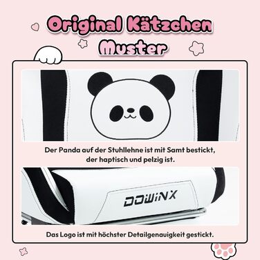 Ігровий крісло Dowinx Panda Edition - ергономічне комп'ютерне крісло з підставкою для спини та ніг, PU-шкіра, чорно-біле