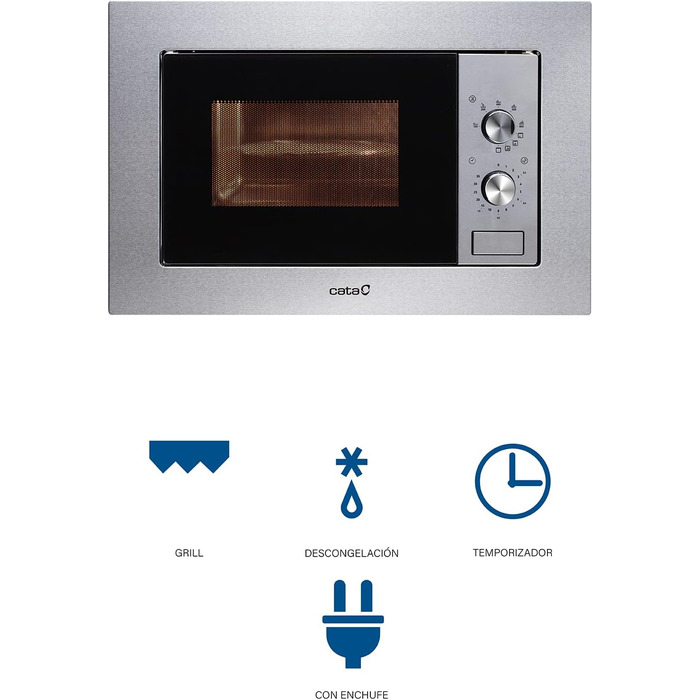 Мікрохвильова піч CATA MC 20 IX Inox: 20л, нержавіюча сталь, гриль 1000W, самостійне розморожування, таймер, ширина 60 см