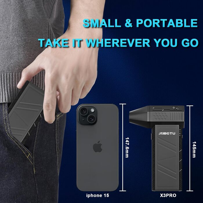 Пилляк від стисненого повітря JNBGTU, міні-фен Jet Dry, 130000 об/хв, для чищення ПК, клавіатури, авто, диванів, заміна балончика з повітрям (X3)