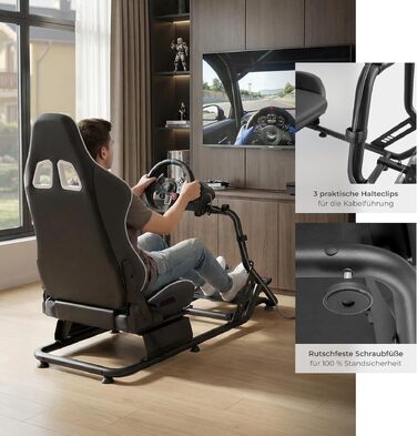 Ігровий симулятор Sim Racing Cockpit tectake® для Fanatec, Logitech, Thrustmaster, регульоване гоночне крісло GT-Style, сталевий каркас, до 120 кг, чорний