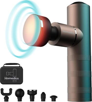 Масажер MyTee Mini Homedics з підігрівом - електричний ручний масажер у кишеньковому форматі з 5 насадками та 4 рівнями вібрації - для розслаблення м'язів, матеріал: мідь