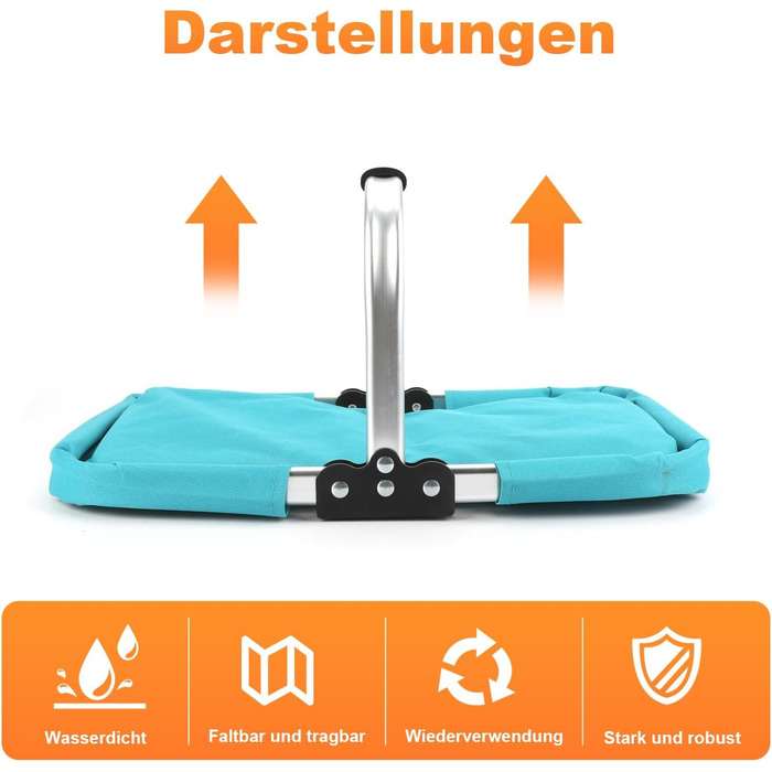 Складаний кошик для покупок 25L з м'якими ручками та кишенею на блискавці, блакитний