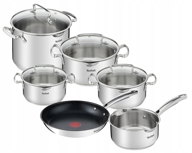Набір каструль та сковорідок Tefal Duetto+ з нержавіючої сталі, 10 предметів, G732SA55