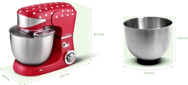 Kalorik TKG M 3014 Design Kitchen Machine with 5 Liter Stainless Steel Bowl, Die-Cast Stirring and Dough Hooks, 6 Speed Settings, Stainless Steel Whisk, Powerful 1000 Watts, Red