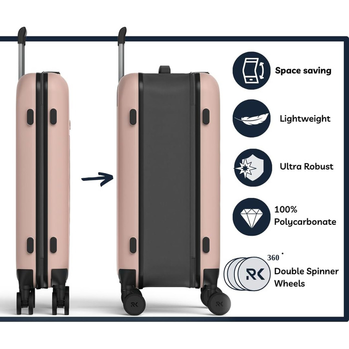 Чемодан Rollink Vega 360, чорний, 104L, 4 колеса, інноваційний замок, міцний, екологічний, для перевірки багажу