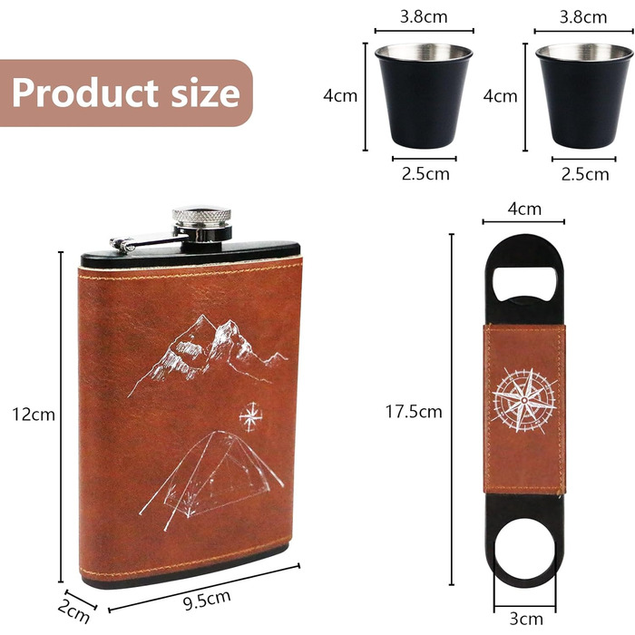 Набір фляга 260мл з нержавіючої сталі для віскі, міні-фляга, подарунок для батька (колір: коричневий)