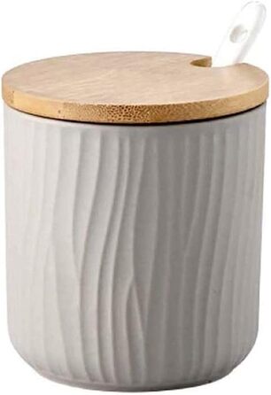 Керамічна баночка для спецій 8.5x8см з кришкою та ложкою. Підходить для кухні, їдальні, кав'ярні (сіра)