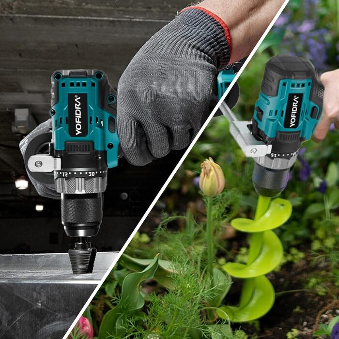 Yofidra Акумуляторний шуруповерт 21V, 13 мм, 2 швидкості, комплект з 2 акумуляторами 3.0Ah, 25+3 рівня моменту, 80 Нм, LED-підсвічування, для дому та саду, DIY