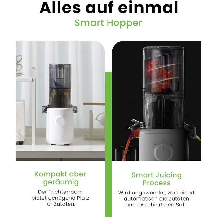 Hurom Slow Juicer | Vegetable and Fruit Juicer | H310 | Easy to Clean & Quiet Motor Electric Juicer with Mesh Filter | 150 Watts | BPA Free | Slim Design | 220ml, White