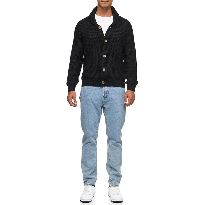 Кардиган чоловічий Indicode INBrandox з коміром-шарфом та ґудзиками | Дріб'язковий кардиган для чоловіків (XL, Чорний)