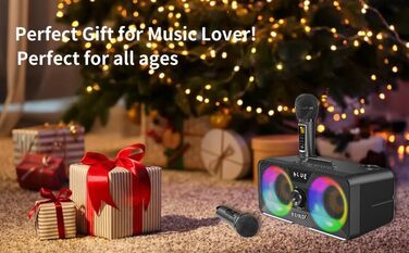Портативна караоке-машина з Bluetooth, 20W, 2 бездротові мікрофони, PA-система для дому, вечірок, церкви, пікніка, на відкритому повітрі, чорний