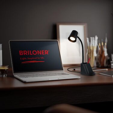 LED лампа BRILONER настільна бездротова з торшетом, поворотна, регульована, з можливістю заміни джерела світла, 38,5 см, з тримачем для ручок, білий колір