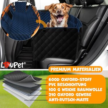 Захист для автосидіння та багажника Lovpet® для собак 2в1 з боковими захистами та оглядовим вікном. Водовідштовхувальний, універсальний, для собак, синій.
