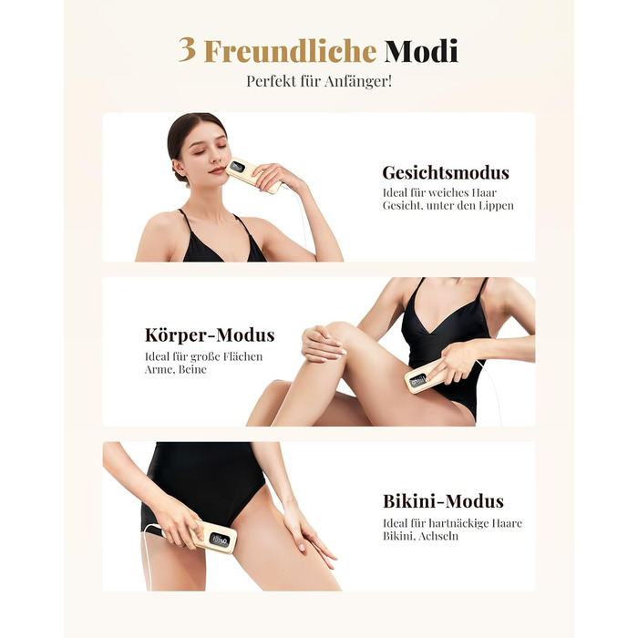 Пристрій для епіляції IPL Laser - Безболійний пристрій для видалення волосся IPL з 9 рівнями інтенсивності, 999,900 світлових імпульсів для дому, тіла, обличчя, зони бікіні та пахв (Бежевий)