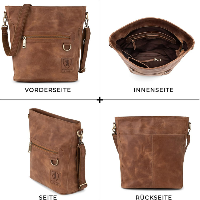 Сумка жіноча через плече Berliner Bags Siena вінтажна шкіряна бежева (Camel) середнього розміру