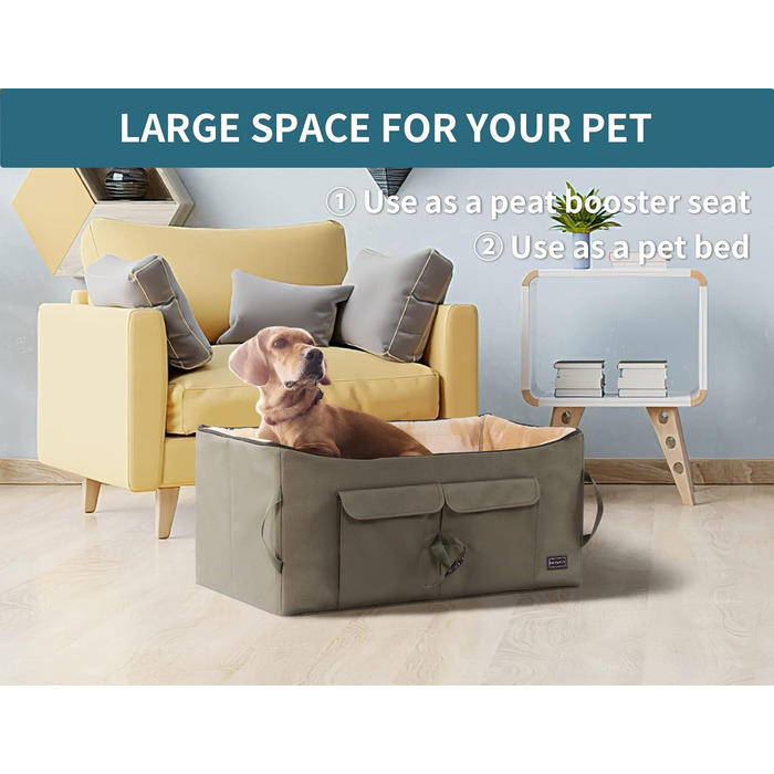 Автокрісло для собак Petsfit: зручне автокрісло для середніх та 2 маленьких собак, з миючим матеріалом, ременями безпеки та кишенькою для зберігання (L, Коричневий)
