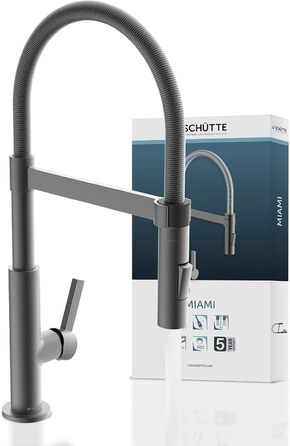 Кухонний змішувач SCHÜTTE 79147 MIAMI з висувною насадкою, 360° поворот, Soft Touch, магнітна струменіва, для мийки, графіт