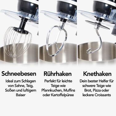 Кухонний комбайн Brixy: 1000W, 5л чаша з нержавіючої сталі, чорний, з аксесуарами