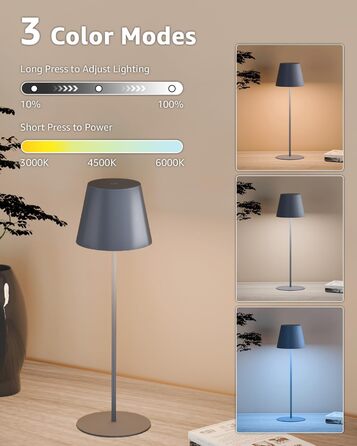 LED настільна лампа FUYO з USB-C зарядкою, акумуляторна, для дому та вулиці, сенсорне керування, регулювання яскравості, 2700K-6000K, 3 кольори, сіра (1 шт.)