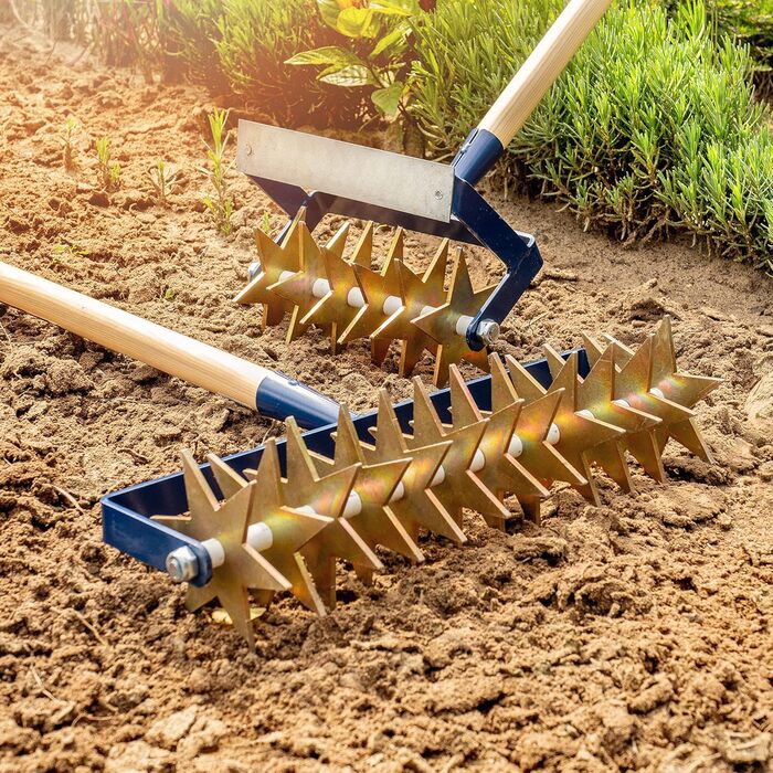 KADAX Star Tiller with Wooden Handle, 12-Star Cultivator, Garden Tiller, Rolling Cultivator, Crumbler for Loosening Soil, Cultivator, Rolling Hoe