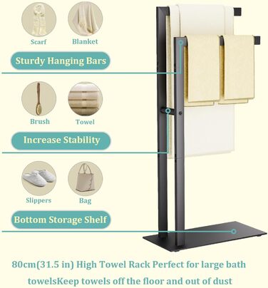 Підставка для рушників Yawinhe freestanding, підлоговий тримач для рушників та одягу з нержавіючої сталі, 2 стійки, чорний, 40x20x80см, SMJ003B