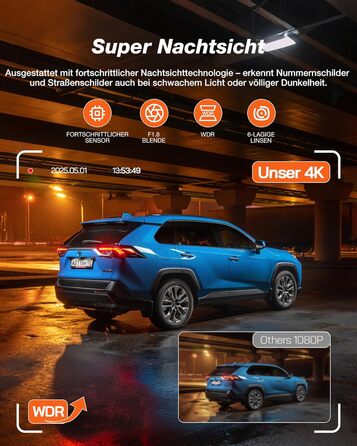 iZEEKER 4K Автомобільний відеореєстратор (Dashcam) з Wi-Fi, 32GB SD-карткою, двоканальний запис 4K+1080P, IPS-дисплей 2.99', Нічне бачення, G-сенсор, Запис по колу, Паркувальний режим 24/7