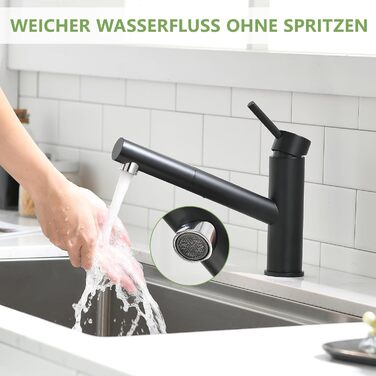 Кухонний змішувач AIMADI висувний чорний з 3-х режимним душем, 38 см шланг, однорідний змішувач для холодної та гарячої води, підходить для раковини та кухонного острова, водоспад, чорний колір