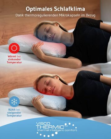 Side Sleeper Pillow ACAMAR, Third of Life - 2022 Innovation Award Winner, Orthopedic Neck Pillow for Neck Pain, Viscoelastic Memory Foam, Ergonomic Head Pillow with Thermo Cover White Thermoregulating Cover
