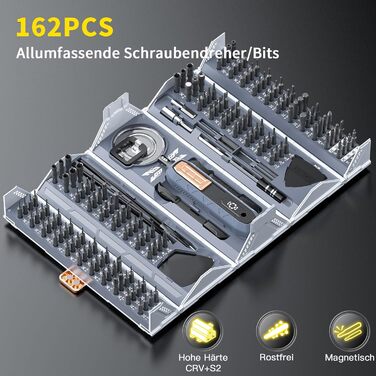 Набір інструментів Feinmechaniker 180 в 1 для дрібної механіки, магнітний набір викруток з насадками, кейс, для ремонту iPhone, ноутбуків, ПК, планшетів, годинників, сірий