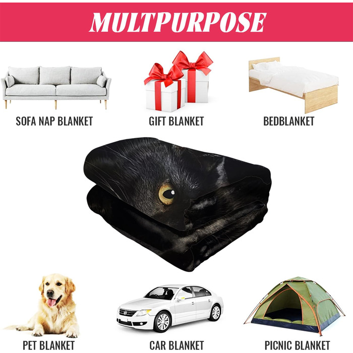 YISUMEI Blanket 150x200 cm Cozy Blanket Soft Flannel Soft Fleece Blanket Bedspread Black Cat 150 x 200 cm
