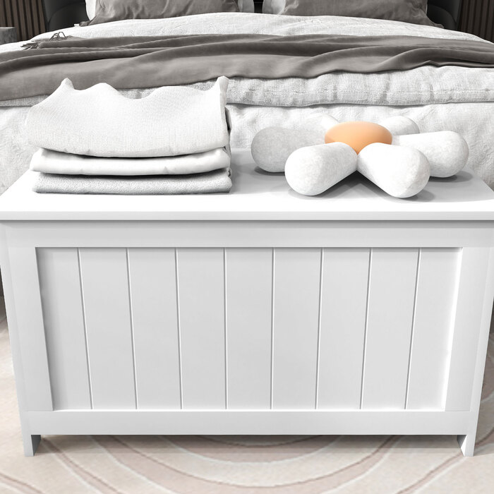 Ящик для зберігання HOMCOM з кришкою та ручкою, 81 x 40 x 46 см, білий контейнер для речей у вітальню та спальню