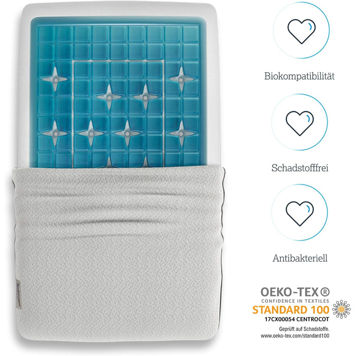 Ортопедична гелєва подушка Technogel Deluxe для підтримки шиї, сертифікована, без шкідливих речовин, для спини та бокового сну, з наволочкою, 66x40x7 см