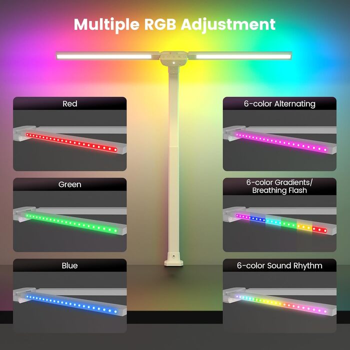 SIBRILLE Dual-Head LED Desk Lamp - Adjustable, Dimmable, Eye Protection, RGB - for Office, Home, and PC Use