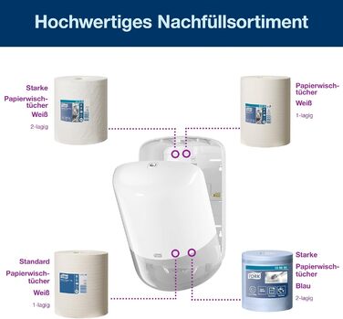 Tork 559000 Roll Dispenser for M2 Paper Towels in Elevation Design / Paper Towel Dispenser for hygienic single towel dispensing in White, 239mm x 360mm x 227mm