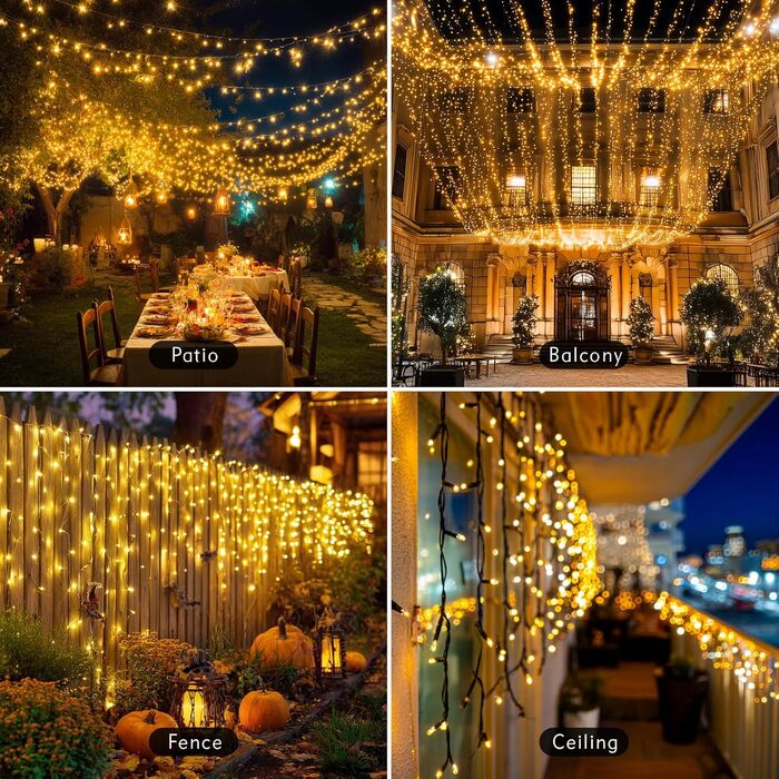 Гірлянда світлодіодна святкова для прикраси на 800 LED, 90 метрів, тепле біле світло, з пультом, таймером, вологостійка, для дому та саду