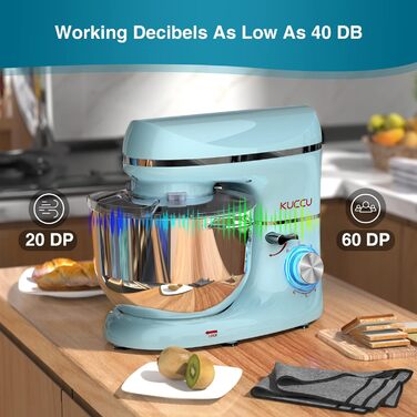 Кухонна машина (планетарний міксер) 1500W з чашею 7л з нержавіючої сталі, 6 швидкостей + імпульсний режим, набір насадок (гак, вінчик, міксер), колір: синій