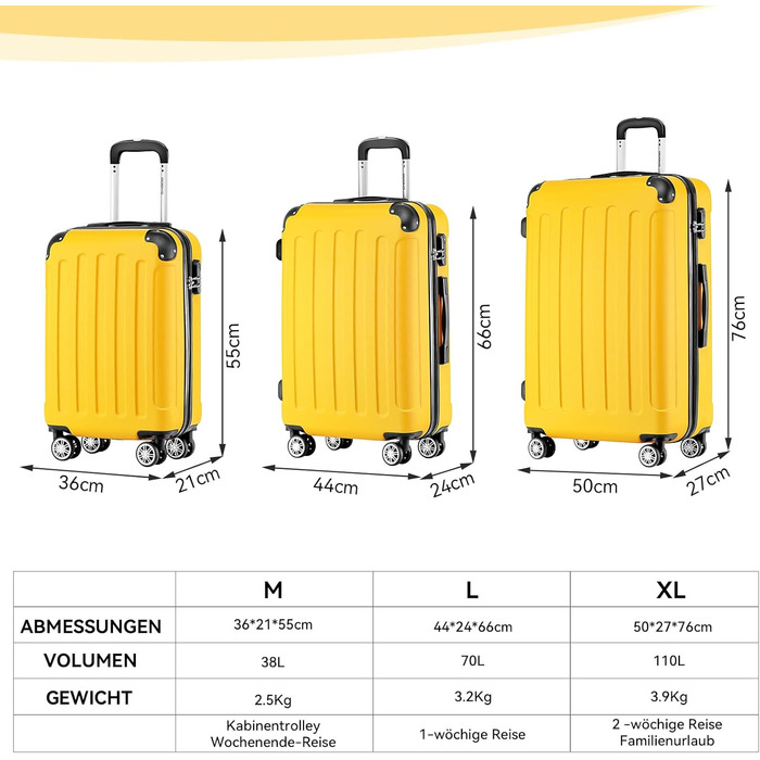 Чемодан Beibye з жорстким корпусом, ручна поклажа (55 см), 14 кольорів