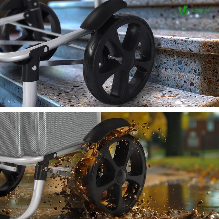 Складаний алюмінієвий візок VOUNOT для покупок, 45 л, водонепроникна сумка, 2 великі колеса з бризковиками, візок для сходів, сірий