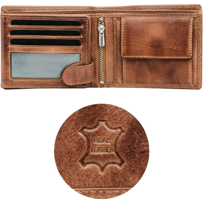 Fa.Volmer® Leather Wallet for Men with RFID Protection | Extra-Stable Double Stitch | 9 Card Slots | Landscape Format | VO11 RFID Various Colors (02 brown (+RFID))