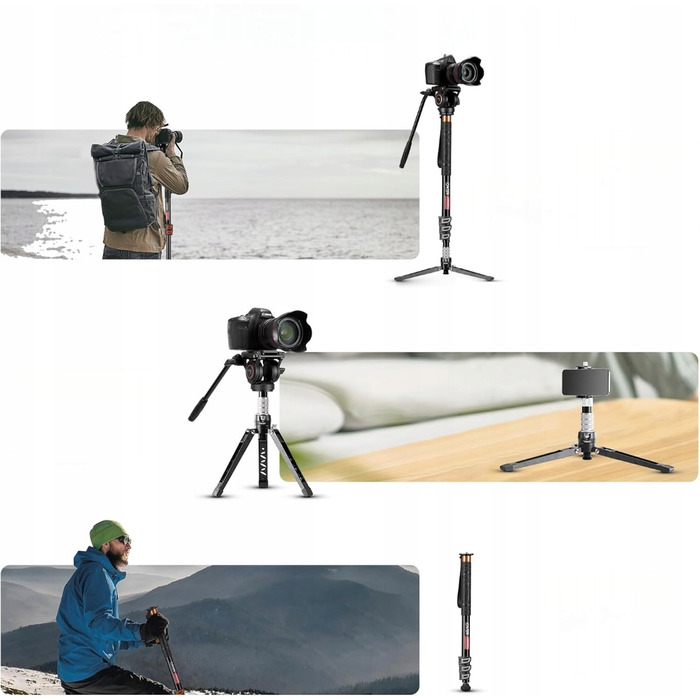 Штатив-монопод для фотозйомки Cayer FP34DV з голівкою H8 та платформою для DSLR PRO