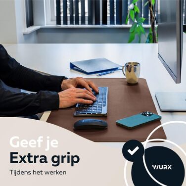 Килимок для столу WURK XXL (120x60 см) з екошкіри PU, великий підкладник під мишу та клавіатуру з кабельний-кліпом, темно-коричневий