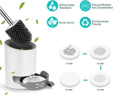 Набір для туалету: щітка з тримачем Silikon, довга ручка, швидке висихання, для ванної кімнати/гостьового WC, монтаж на стіну/стоячи (білий & чорний)