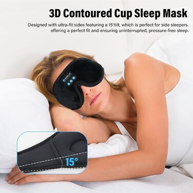 Маска для сну з Bluetooth-навушниками, 3D маска для сну, бездротова музична маска для сну для тих, хто спить на боці/спині, чорний колір