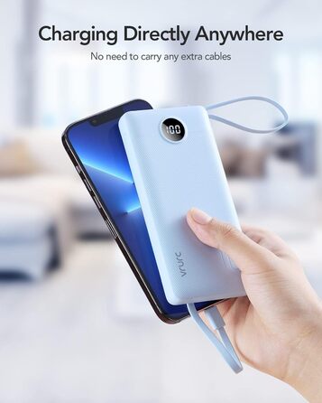 Power Bank VRURC 10000mAh з 4 кабелями: портативний акумулятор USB-C для iPhone, Huawei, Samsung та Android (синій)