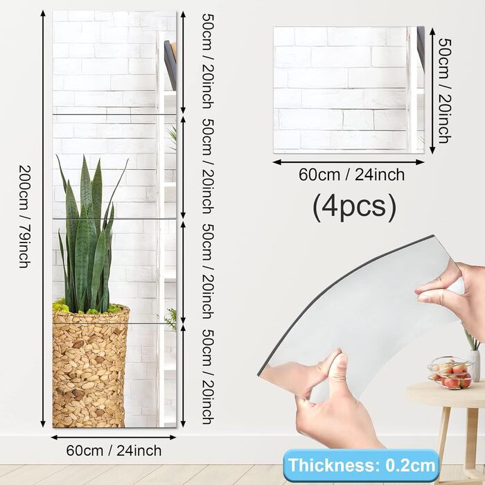 Самоклеючі дзеркальні панелі Augshy 50x60 см (4 шт.) - гнучкі, акрилові, для декору стін