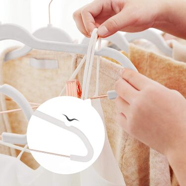 SONGMICS Clothes Hangers, 24 Pack, 42 cm, Garment Hangers with Adjustable Clamps and Gold Hooks, Non-Slip, Space-Saving, for Skirts, Light Pink CRF14PK24, Standard, (White)