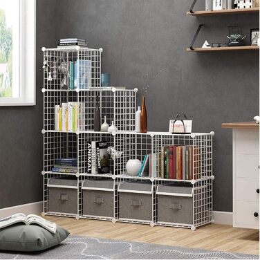 C&AHOME Wire Cube Storage, 6 - Metal Cube Organizer with C-Grids, Modular Shelving Units, Storage Shelf Racks, Closet Organizer, 93.5 in L x 31.8 in W x 93.5 in H, (12-Cube, White)