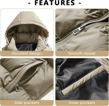 Чоловіча жилетка SeaUr з пухом, водонепроникна, легка, з капюшоном та кишенями, зелена (S, Хакі)