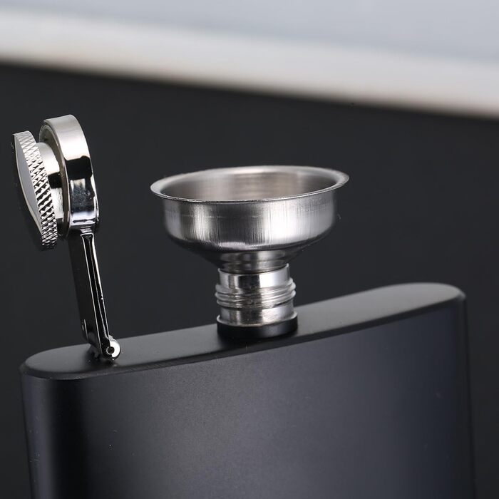 Фляга TANEAXON 12 oz (330 мл) з воронкою та коробкою, нержавіюча сталь, чорна, витокозахисна