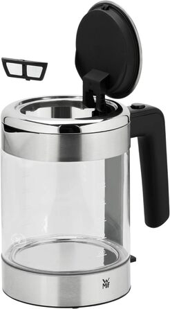 WMF Kitchenminis Kettle Glass 1 Liter, Cordless Small Kettle, Water Level Indicator, Scale Filter, Automatic Shut-Off, 1900 Watts, Cromargan Matt Single